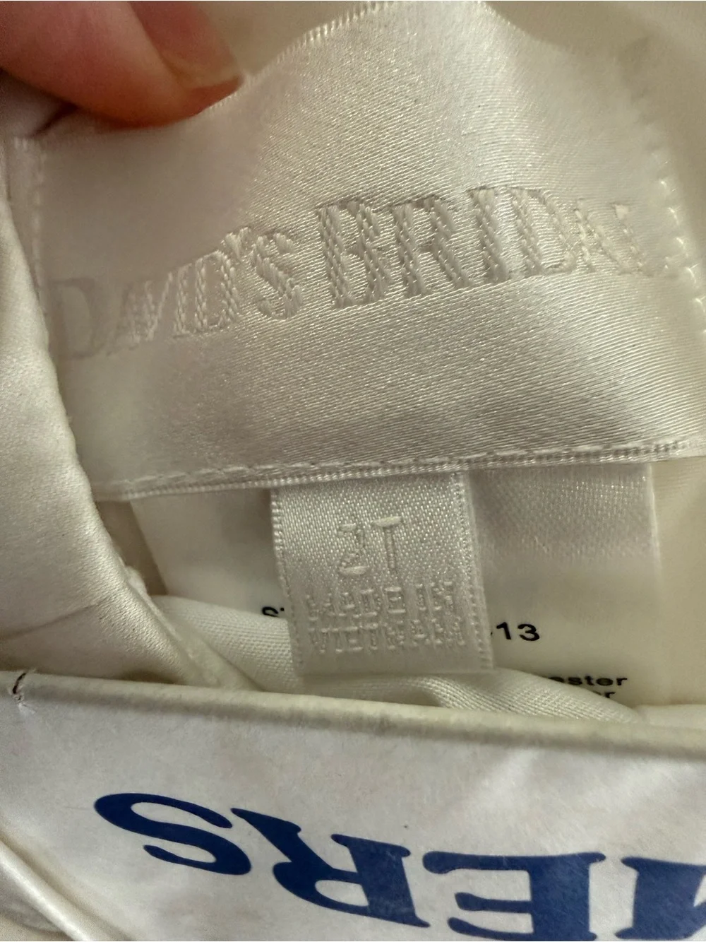 David's Bridal White Satin & Tulle Flower Girl Dress - Picture 3 of 3